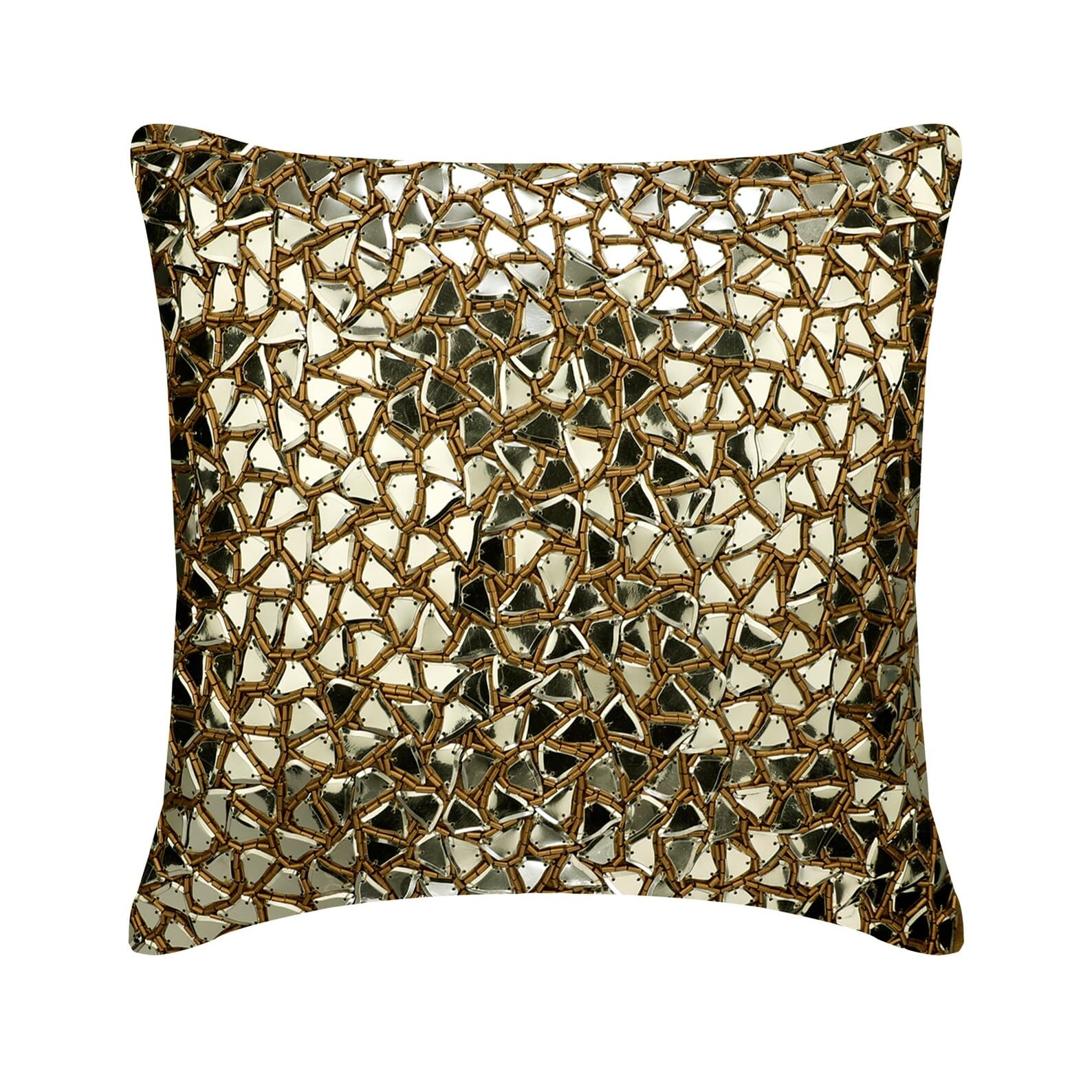 The HomeCentric Decorative Gold Cushion Covers (Pack of 2, 35x35 cm (14"x14"), Sequins & Beaded Silk Pillowcase, Square Throw Cushion Covers, Abstract Modern Style Luxury Cushioncase - Shimmering Gold — image 1