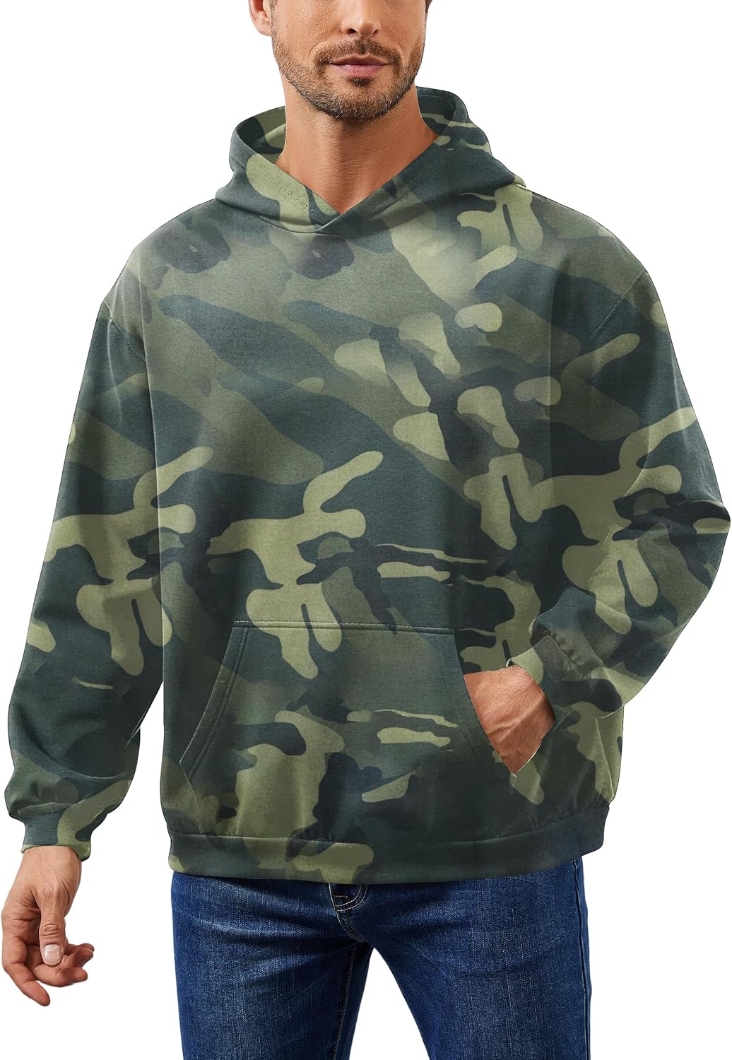 Men's Camo Hoodies Oversized Fleece Pullover Hooded Sweatshirt Vintage Mens Hoodies Pullover Sweatshirts With Pockets - Image 2