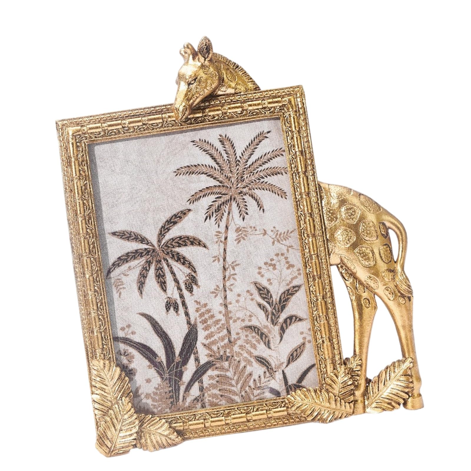 Zxfdsfdbnm European Golden Giraffe Decorative Photo Frame with Intricate Carving Leaves Accent Antique Picture Frame for Home Decors Golden Giraffe Sculpture Photo