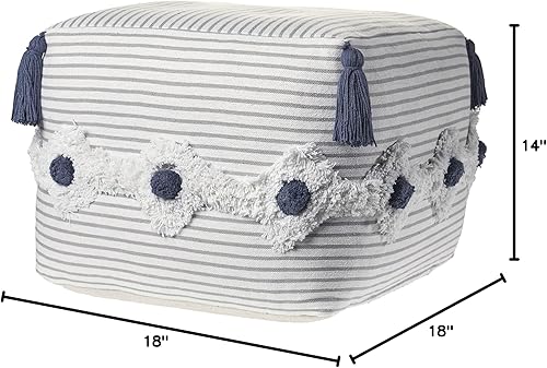 Miniatura 63 de L.R. Resources Inc LR Home Puf otomano de transición de poliéster gris/marfil para decoración del hogar | Reposapiés hecho a mano para decoración de