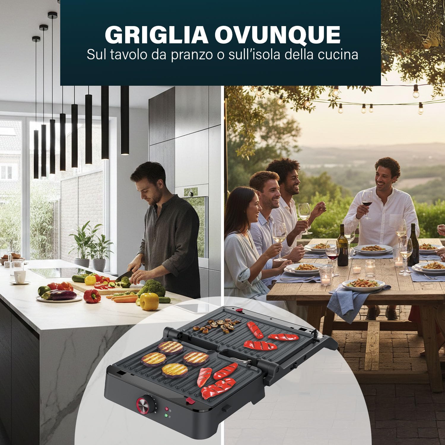 Princess Grill a Contatto, Apertura 180°, Piastre Rimovibili, Termostato Regolabile, Senza PFAS, Raccoglitore di Grassi, 1500 W, Superficie 27,5 x 18 cm, Acciaio Inox, 117502