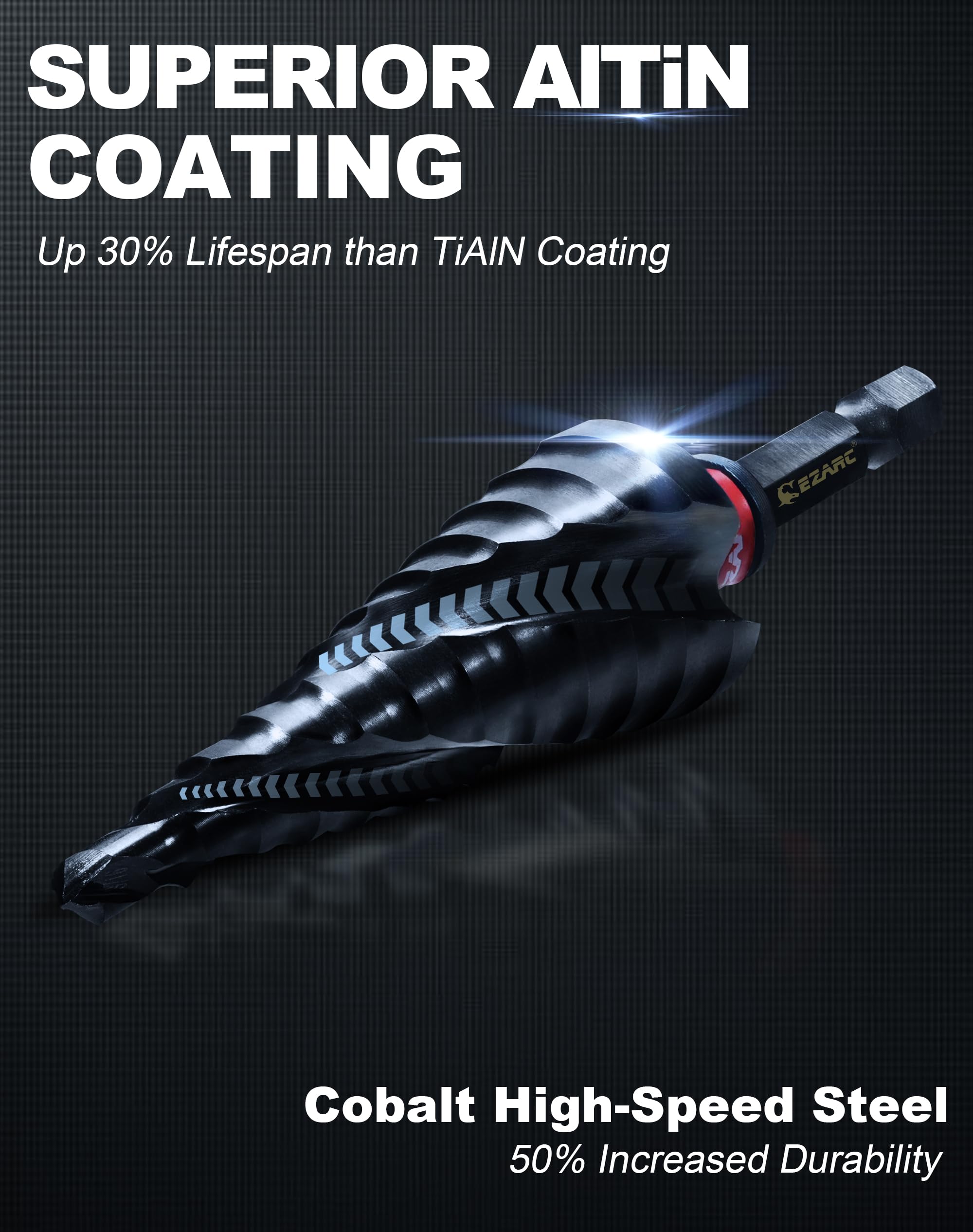 EZARC Step Drill Bit for Metal M35 Cobalt Step Drill Spiral Flute Unibit Step Drill Bit (3/16''-7/8'') Wear-Resistant AlTiN Coated - Image 2