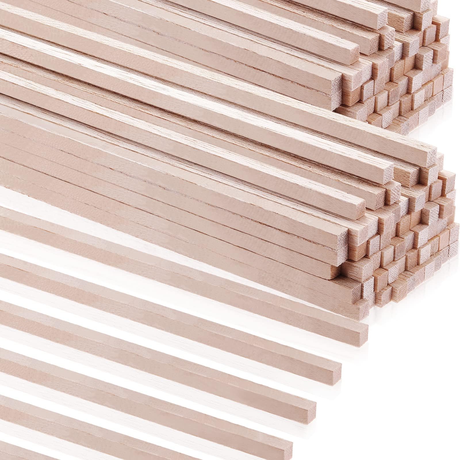 Yulejo 150 Pieces Balsa Wood Sticks 1/8 x 1/8 x 12 Inch Hardwood Square Dowels Unfinished Wooden Strips for DIY Molding Crafts Projects Making