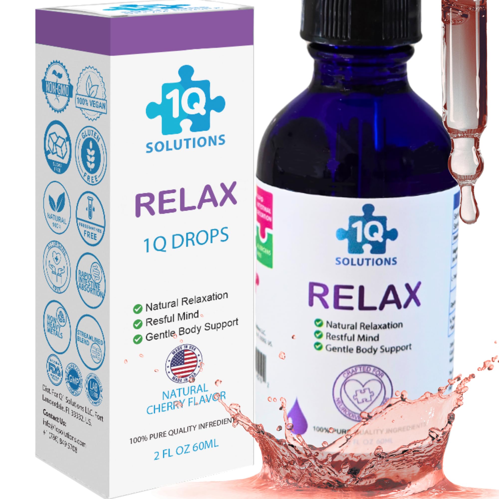 1Q Relax – Liquid Calm Drops for Kids| Magnesium Glycinate, L-Theanine & L-Glycine |No Melatonin, Sugar-Free, Vegan, Non-GMO | Advanced Absorption | Gentle Bedtime & Sleep Support| 2 fl oz 30 Servings