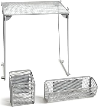 U Brands 3-Piece Locker Organizer Shelf, Magnetic Mesh Cup and Bin, Grey