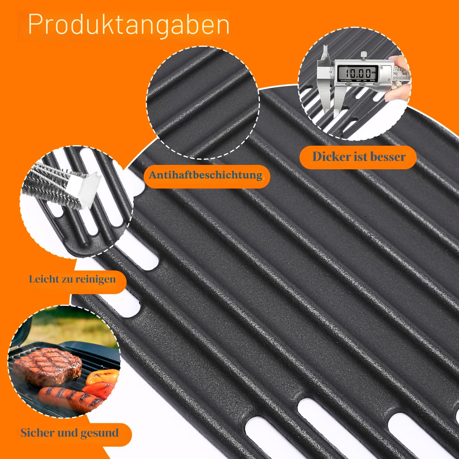 GFTIME 32 x 48cm Gusseisen Grillrost Set für Enders Urban, Urban Pro, Explorer, Explorer Pro Gasgrill (vor 2025), Massives Gussrost Zubehör, Nicht für Enders Urban II & Explorer II, 2 Stück