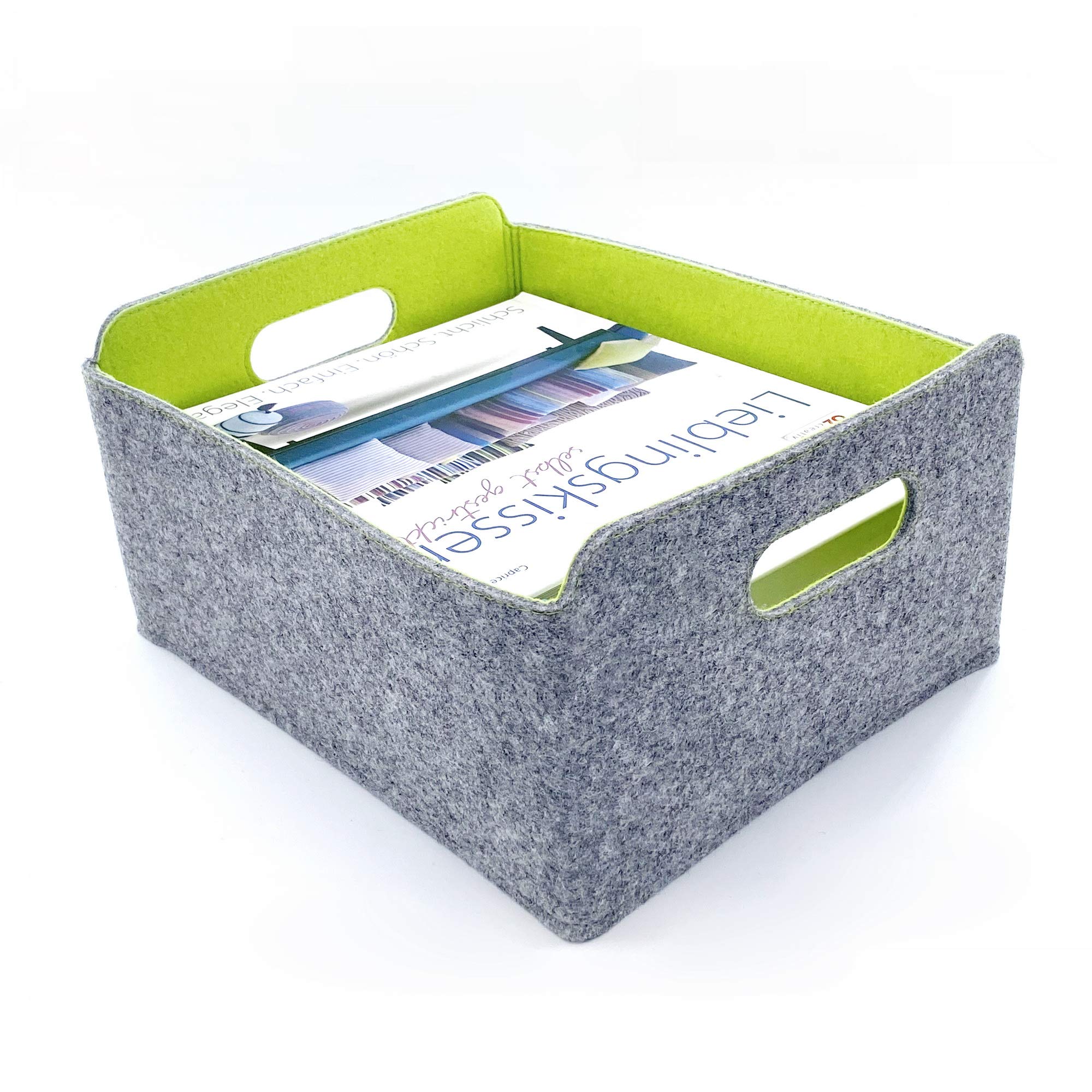 WelaxyStorage Baskets Collapsible Felt Storage bin Foldable Shelf Drawers Organizers Bins organizie Box with Handles for Kids Toys pet Toy Books Clothes Makeup Junk organise (green grow)