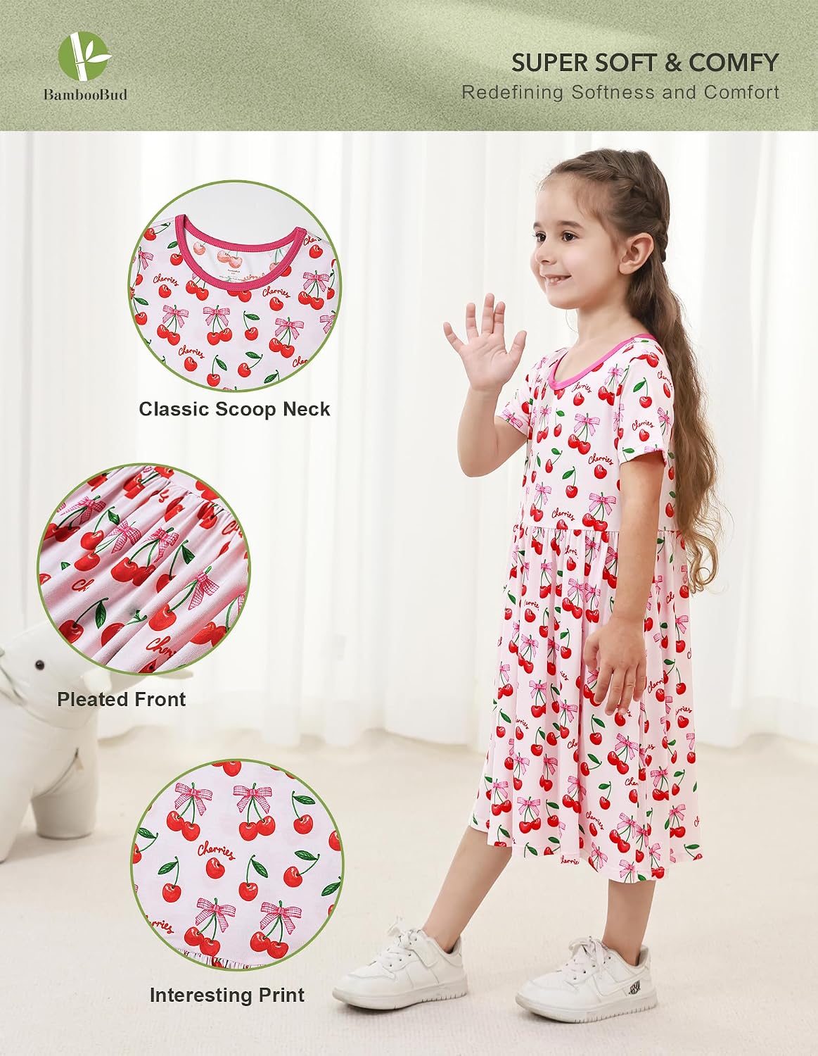 Bamboo Viscose Toddlers Girl's Dress Short Sleeve Casual Summer Dresses Cute Little Kids Toddler Outfits 2-7Y