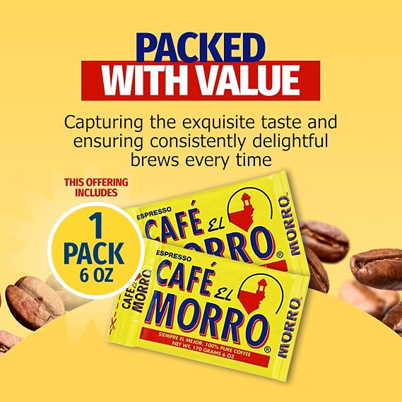 Cafe El Morro Dark Roast Espresso Ground Coffee, Bulk Coffee, Authentic Puerto Rican Style Coffee, Vacuum Sealed, Ground Espresso Beans, 6 oz (1-Pack)