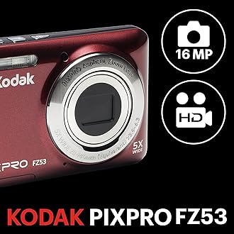 Kodak PIXPRO Friendly Zoom FZ53-RD 16MP Digital Camera with 5X Optical Zoom and 2.7" LCD Screen (Red)
