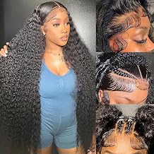 Simeider 36 Inch Deep Wave Lace Front Wigs Human Hair HD Frontal Deep Wave Wig Human Hair Lace Front Wigs Human Hair Wigs For Women Wet And Wavy Glueless Wigs Human Hair Deep Curly Wig 200 Density