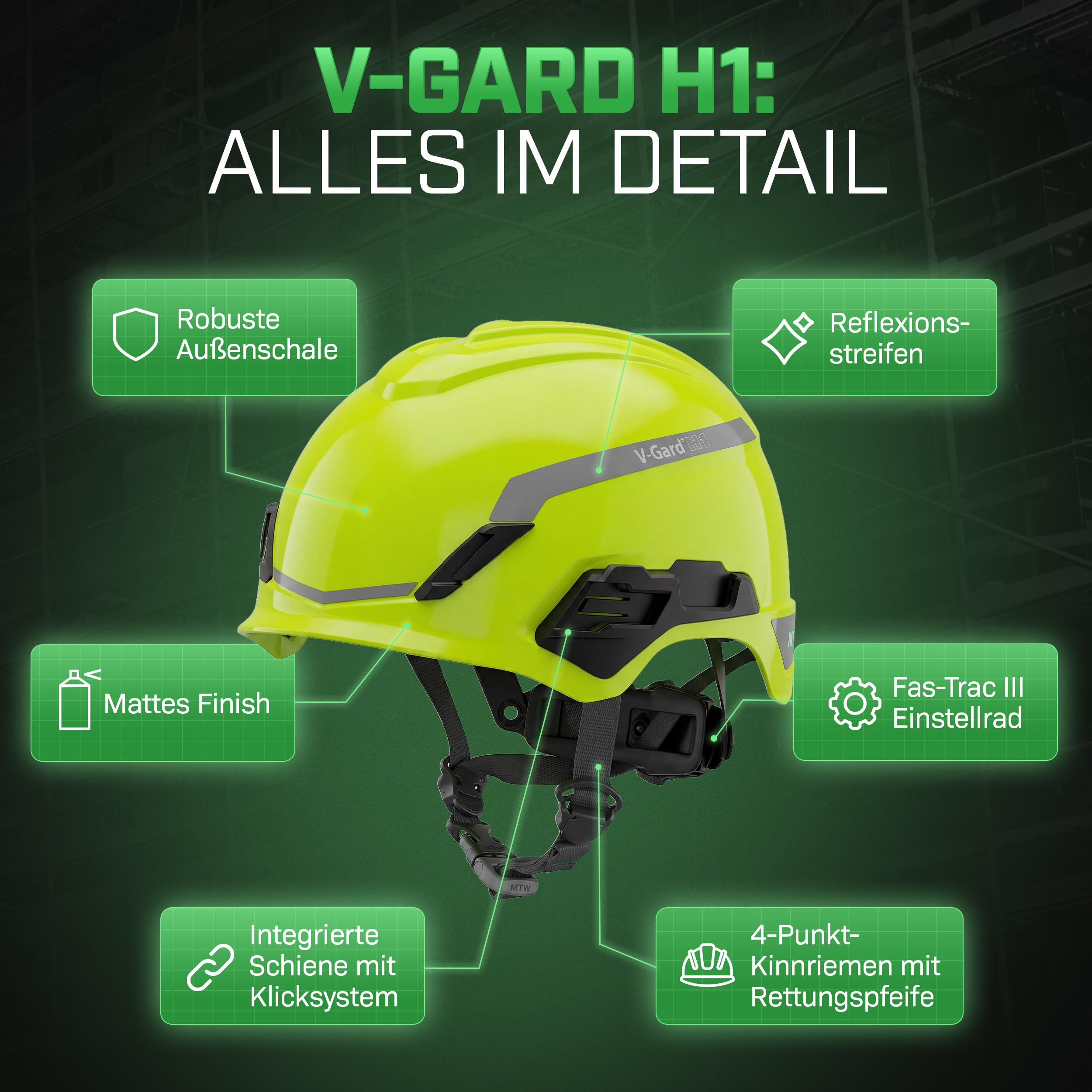 MSA V-Gard H1 Novent Casque de chantier – Casque de protection non ventilé pour chantier et électricien – Casque conforme à la norme DIN EN 397 pour le travail