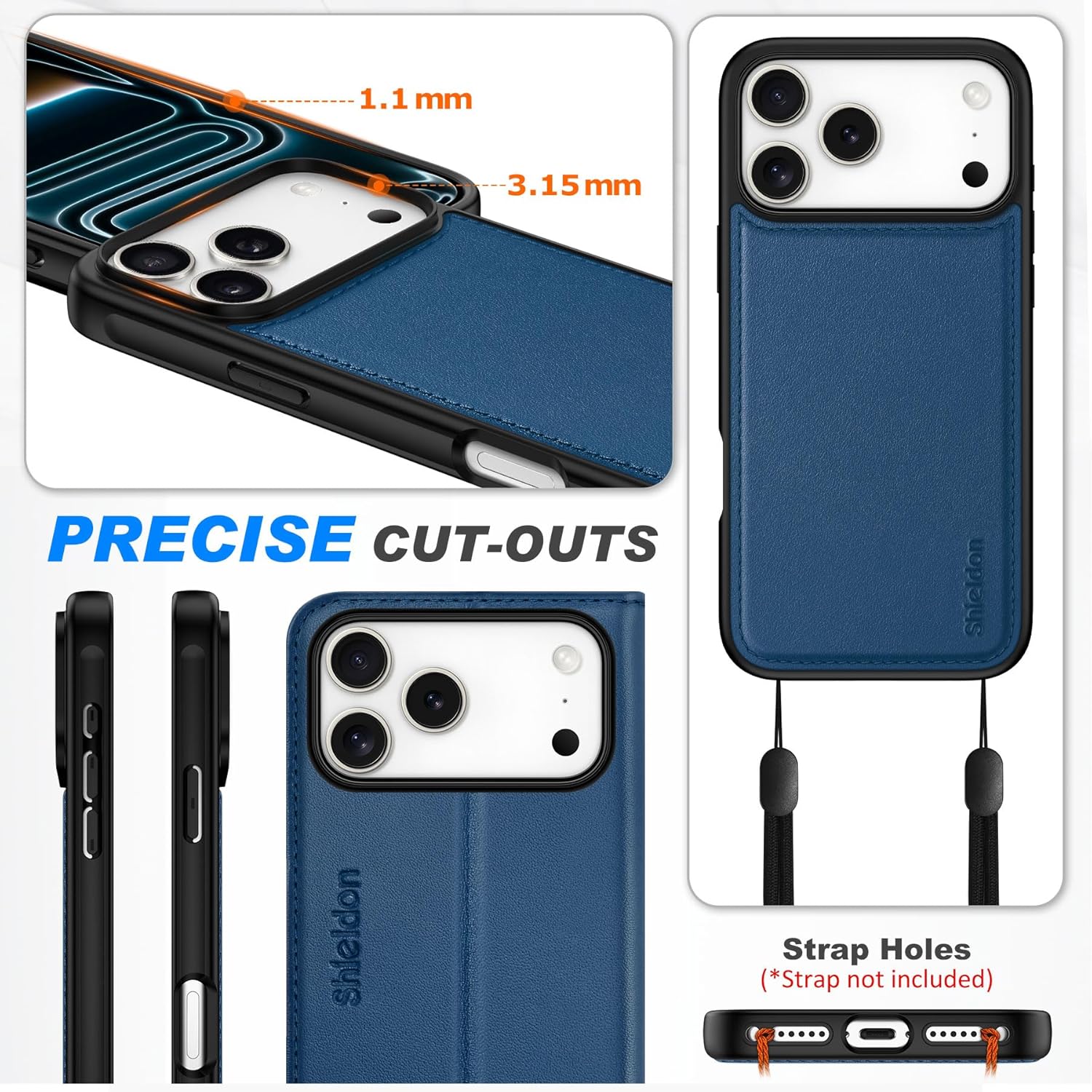 SHIELDON Removable Real Leather Wallet Case for iPhone 17 Pro Max 6.9-inch | Folio Magnetic Cover, Wireless Charging, RFID Blocking Credit Card Holder, Kickstand, Shock Absorbing 2025 - Royal Blue - Image 8