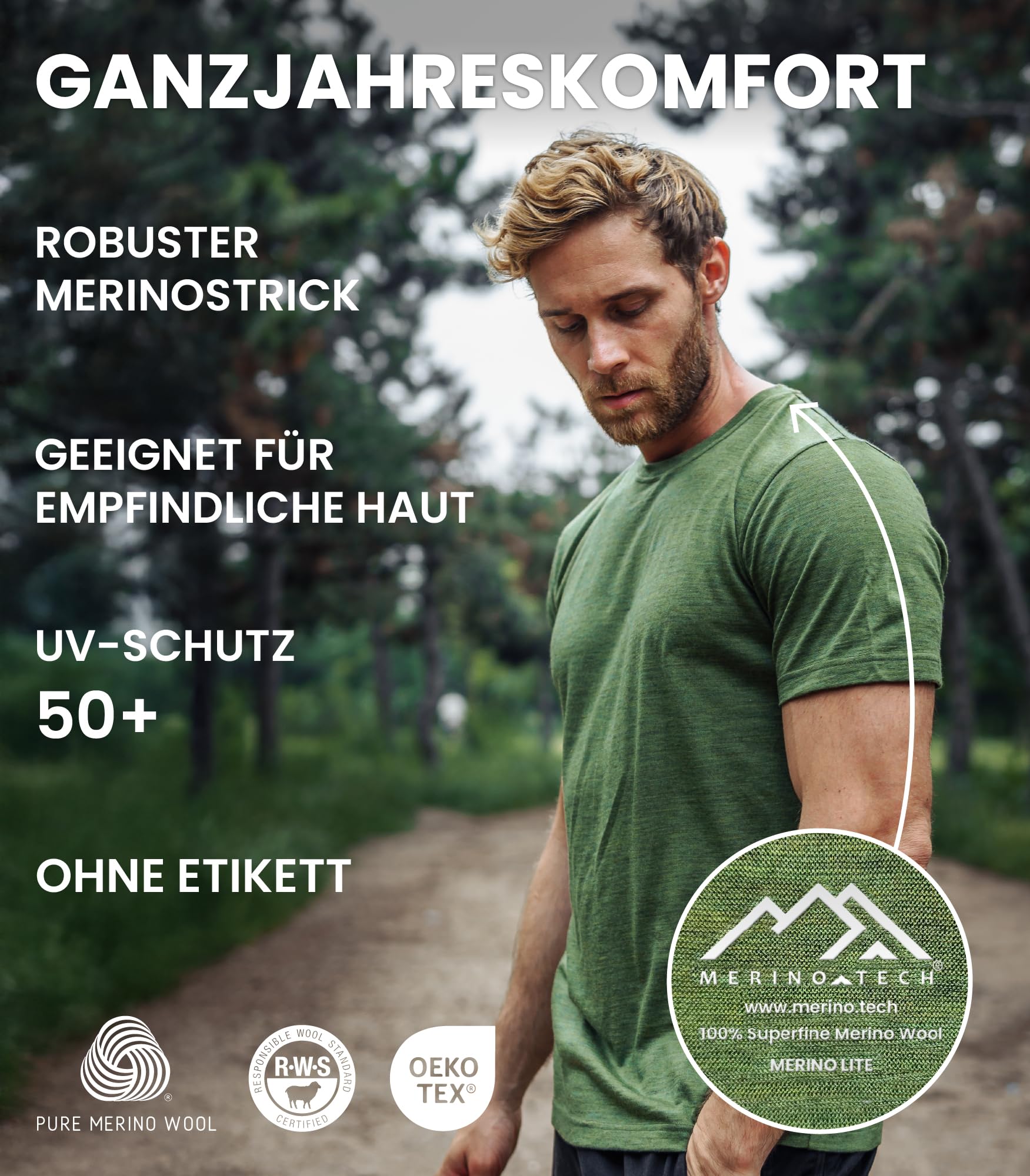 100% Merino Wolle Tshirt Herren - Merino Shirt Herren, Unterhemden Männer, Sports & Outdoor Gym Shirt (Small, Grey Melange)