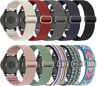 Wizvv Stretchy Nylon Watch Bands Compatible with Garmin Venu Sq/Venu for Women Men, 20mm Loop Breathable Elastic Strap Replacement for Garmin Vivoactive 3/Venu 2 Plus/Forerunner 245/55/645 Music (10 Pack)
