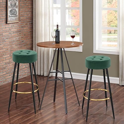 Miniatura 6 de Furniliving Taburetes de bar de 30 pulgadas de altura de mostrador, taburetes de cocina redondos de terciopelo de mediados de siglo para isla,