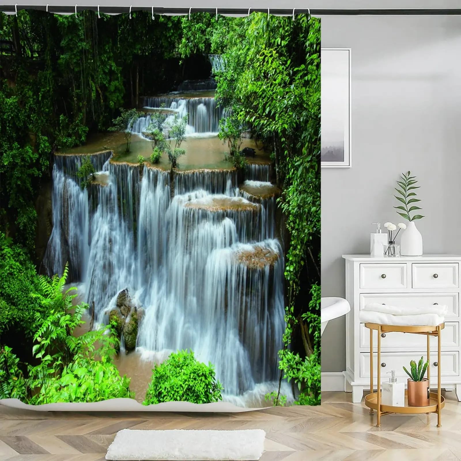 Rideau de douche nordique forêt et montagnes imperméable 165x200cm pour baignoire naturelle