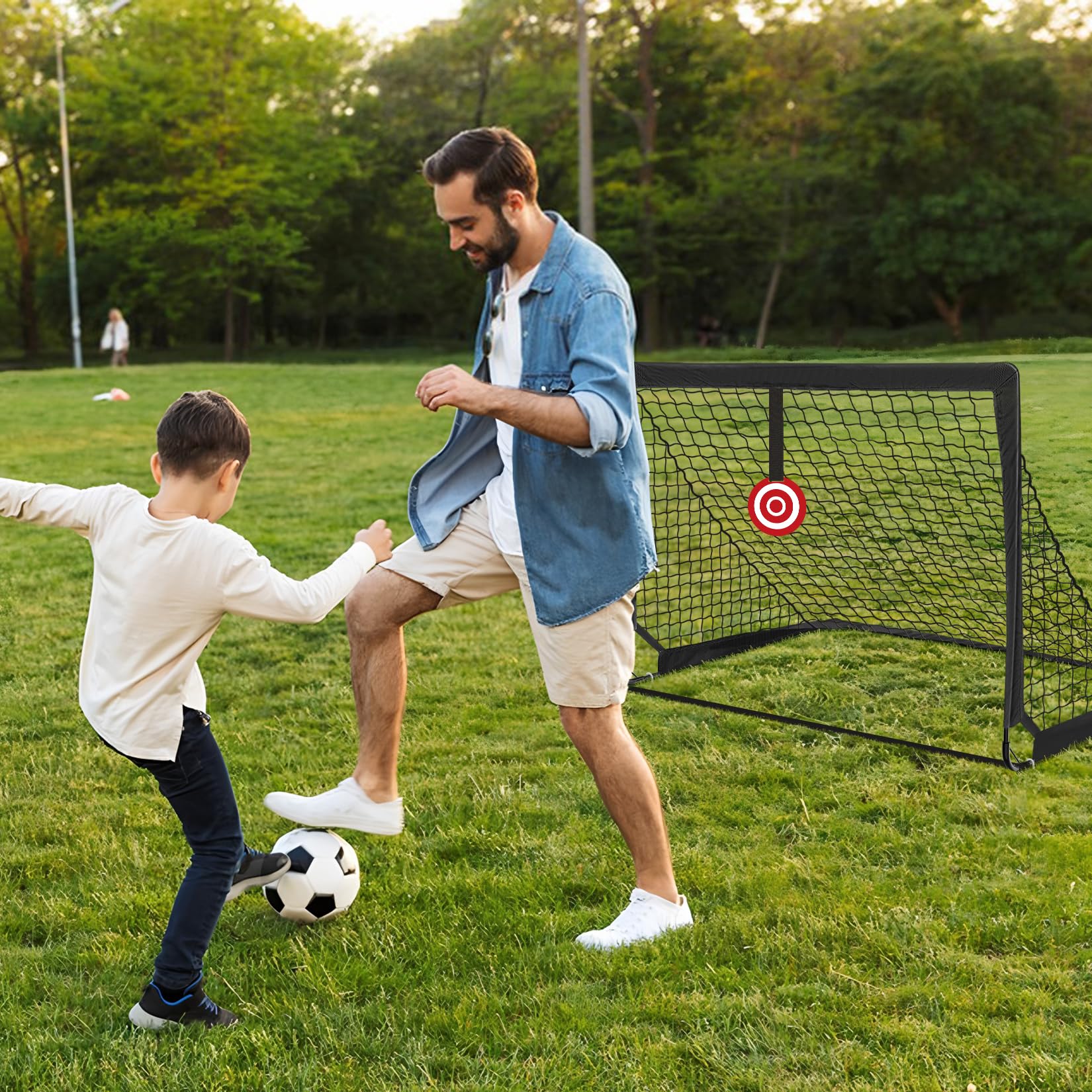 Porte da Calcio per Giardino, Porta da Calcio per 120x90cm, Porticine Da Calcio con Aste In Fibra di Vetro e Reti di Alta Qualità, Bullseye e Borsa per Giardino e Gioco per Interni - 5