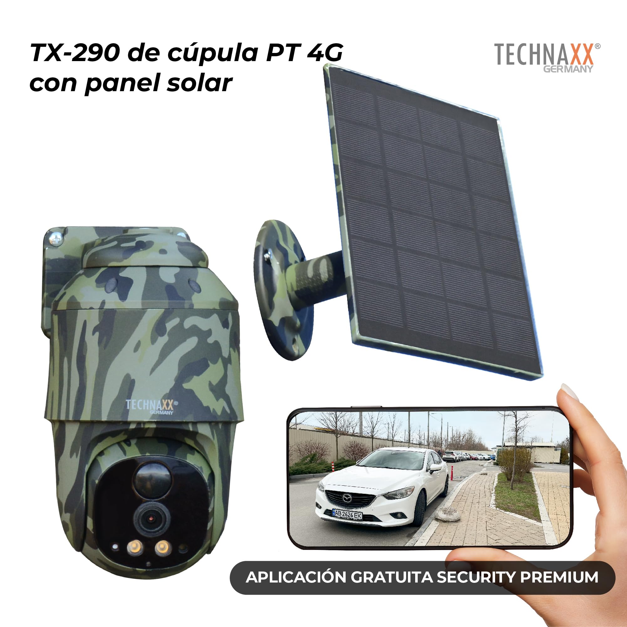 Technaxx Cámara PT 4G Exterior Solar 5W, 4MP, PTZ 360°, IP65 TX-290