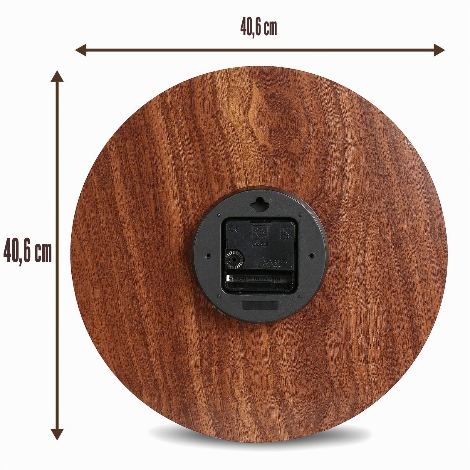 Plumeet Reloj de Pared Extra Grande, 40.6cm Relojes de Pared de Madera sin Marco con Movimiento de Cuarzo Silencioso, Relojes Rústicos de Aldea de Nogal Decorativos para Sala, Marrón