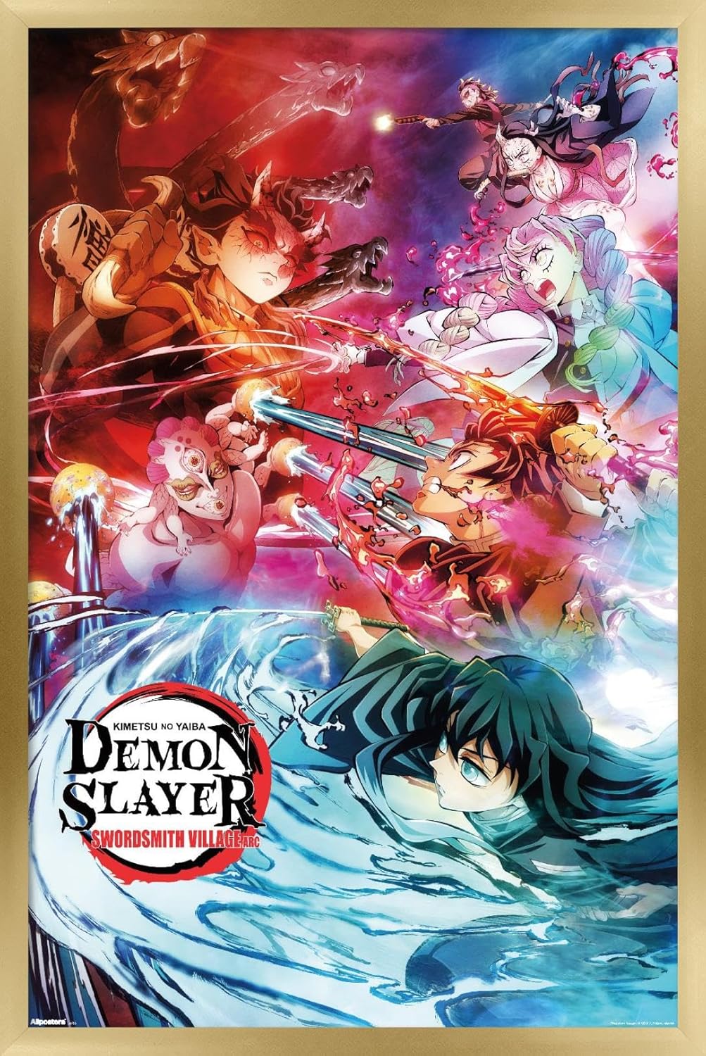 Trends International Demon Slayer: Swordsmith Village - Key Art 2 Wall Poster, 22.4L x 14.7W, Gold Framed Version