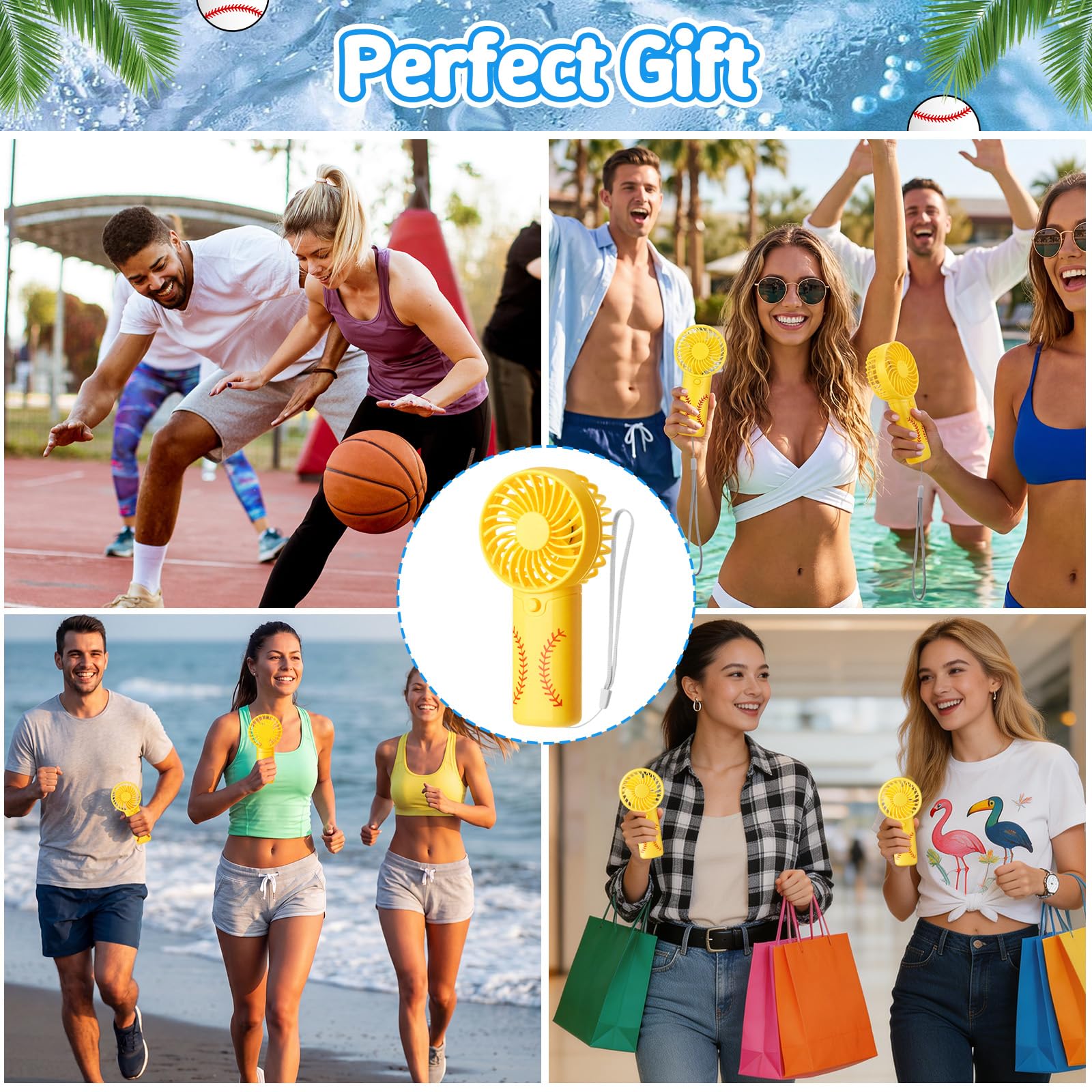 Tuanse Juego de 64 llaveros acrílicos portátiles para sóftbol, regalos de equipo deportivo con tarjetas motivacionales, bolsas de organza, ventilador alimentado por pilas, llaveros con nombre para