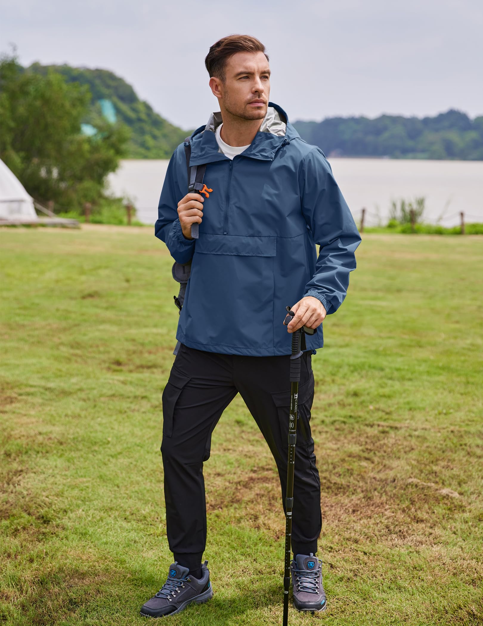 COOFANDY Giacca antipioggia da uomo impermeabile leggera ripiegabile pullover giacca a vento con cappuccio per escursionismo corsa