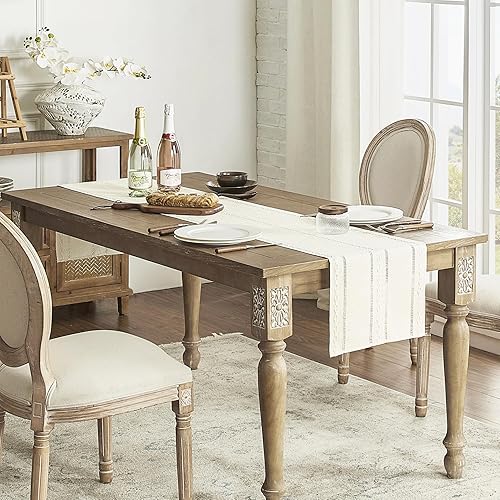 Miniatura 2 de Camino de mesa de lino rústico, estilo bohemio de 36 pulgadas de largo para cocina, comedor, fiesta, dormitorio, decoración de aparador, marfil, 13