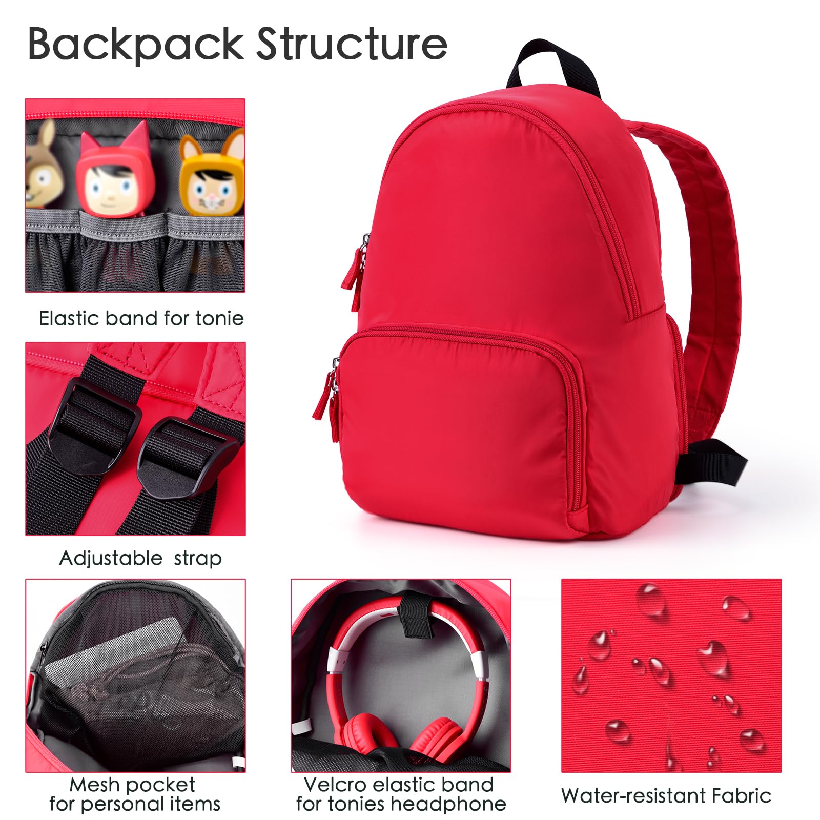 DDgro Carrying Storage Backpack for Toniebox Starter Set, Travel Bag for Toniebox, Tonie Characters, Headphone and Charging Station. (Red)