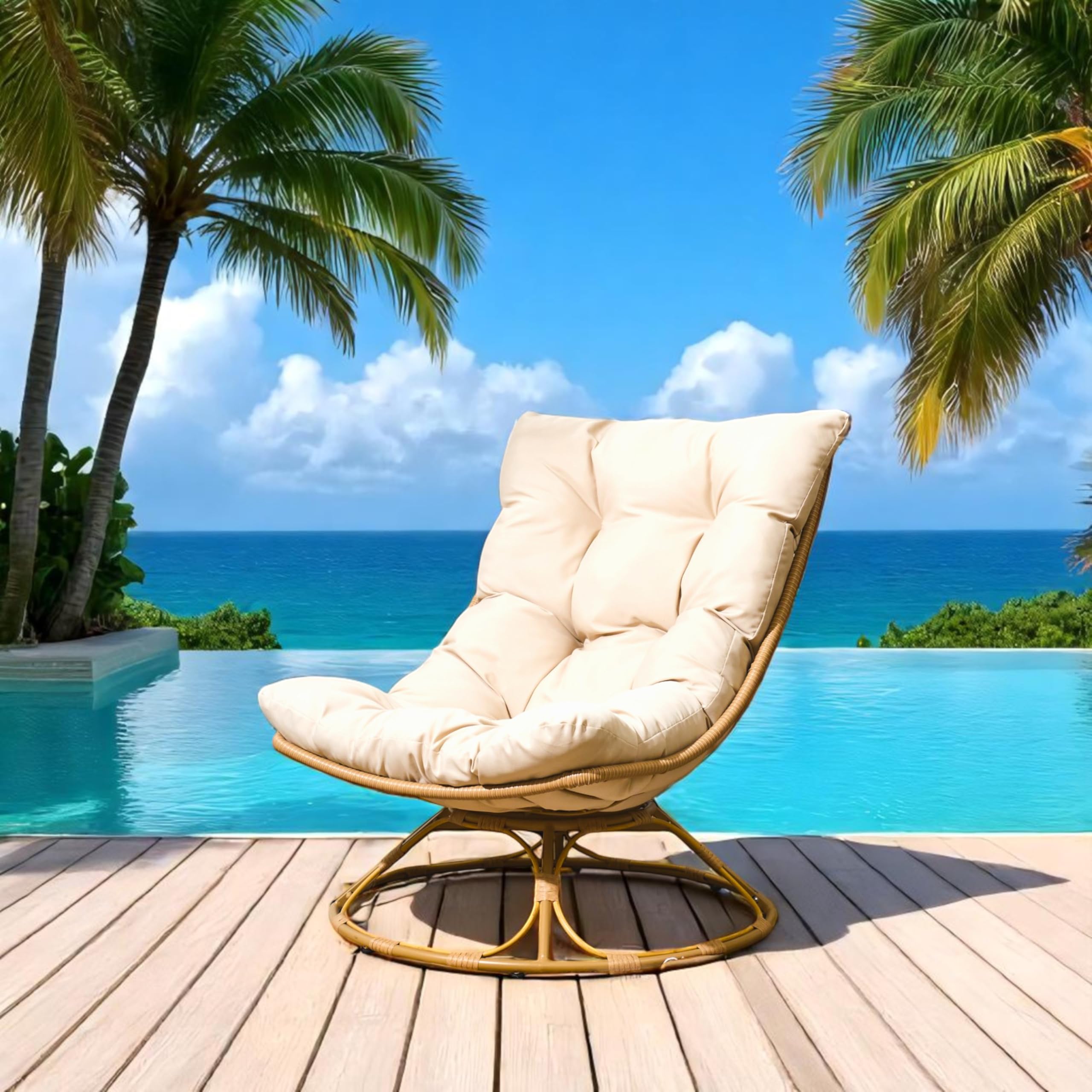 HOME DECO FACTORY - HDO0227 Sillón Petra, Mobiliario de Exterior, Asiento 74x88x96 cm, Altura 35 cm, Tratamiento UV, Textil Repelente al Agua, Epoxy, Beige