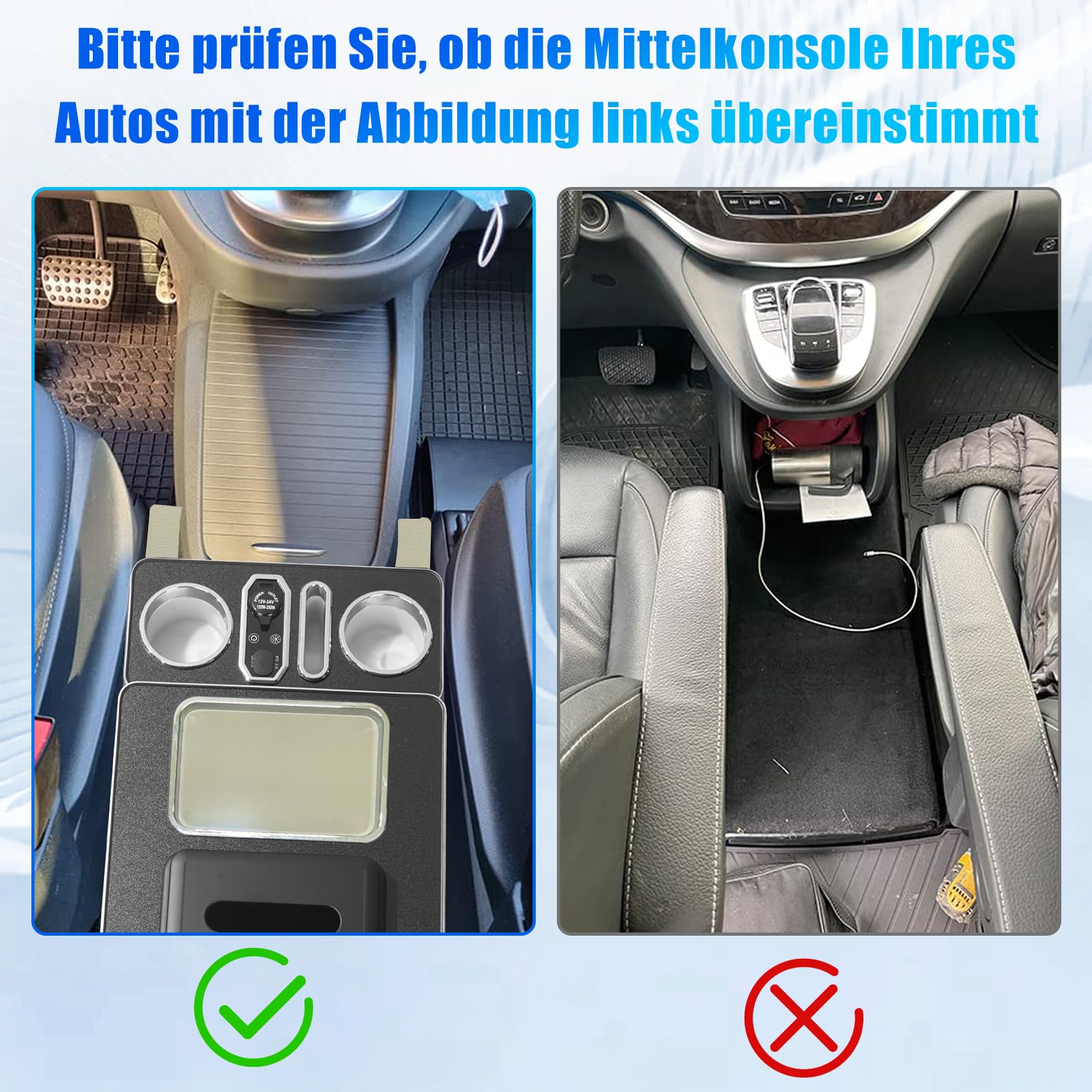 Scatola portaoggetti per braccioli, con luce ambientale a 7 colori e 4 livelli di luminosità, adatta e cassetto del conducente esclusivo per Mercedes-Benz Classe V V220 V260 V250 W447