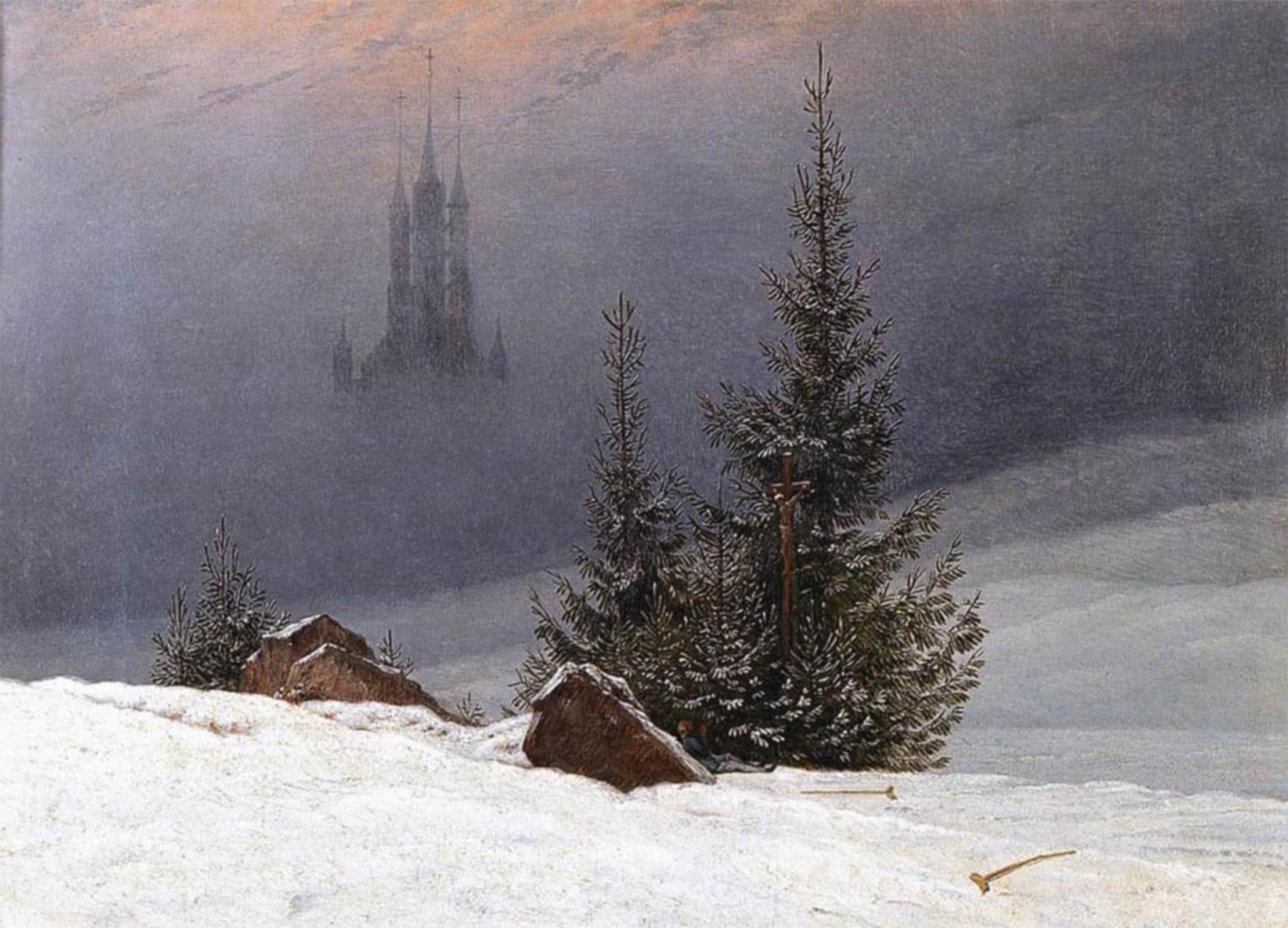 POSTERIIk Famous Animal Posters Vintage Picture Winter Landscape with Church Caspar David Friedrich Modern Wall Decor for Home Decor 60x90cm