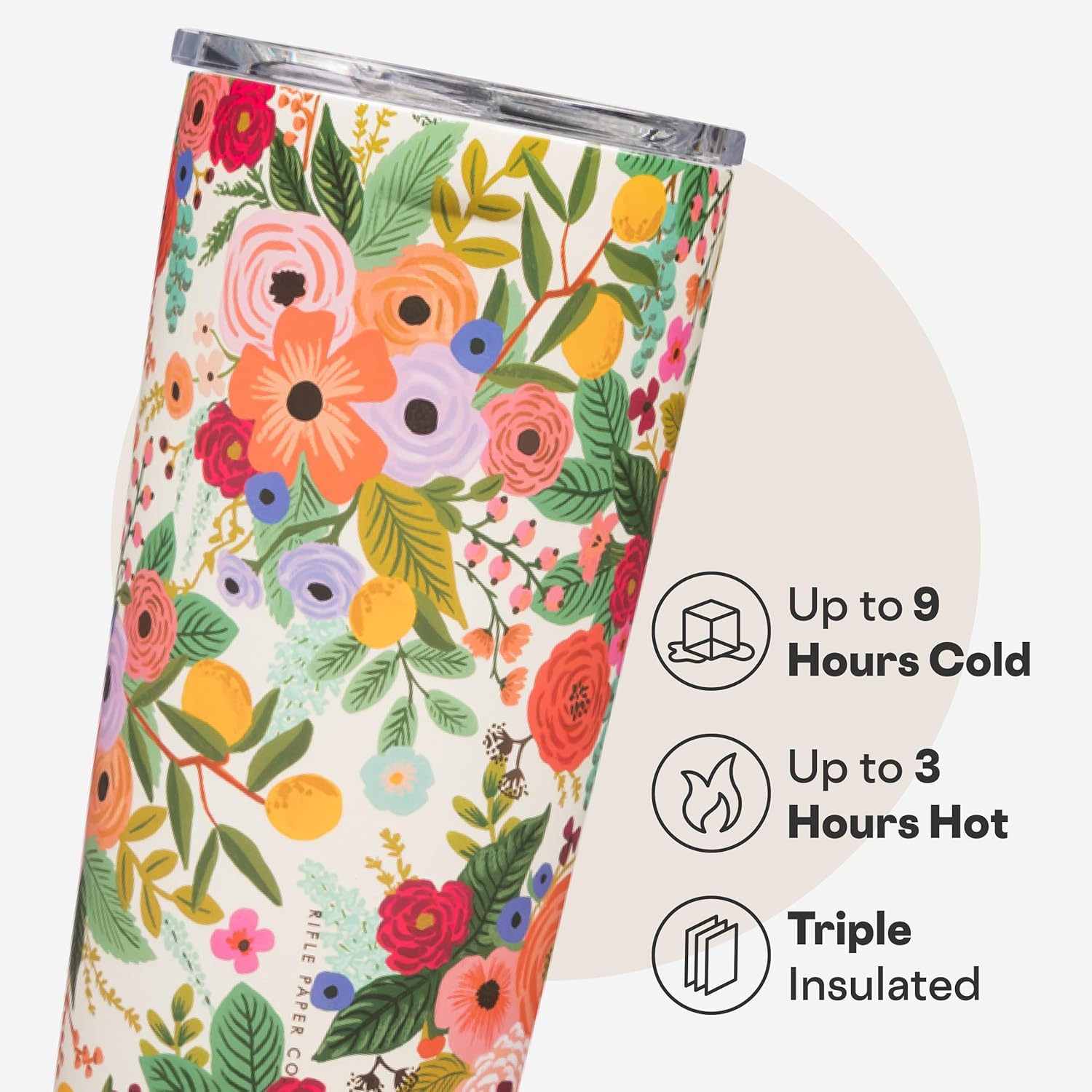 Corkcicle x Rifle Paper Co. Classic Insulated Coffee Mug - Keeps Drinks Cold 9 Hours - Triple-Insulated - Gift for Mom - Great for Mother's Day or Christmas - 24 oz - Garden Party Cream