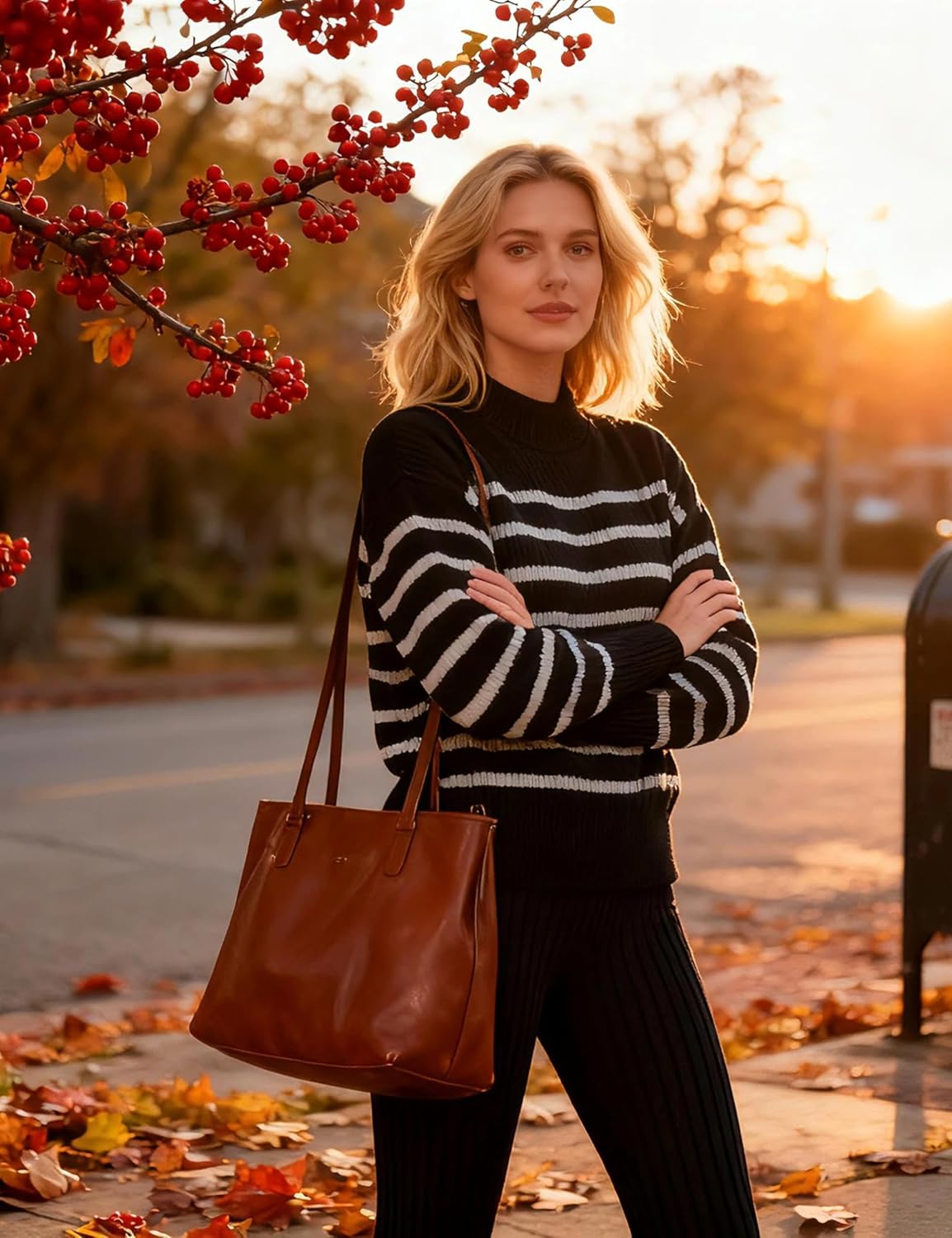 Majdan Womens Oversized Striped Sweater Crew Neck Long Sleeve Ribbed Knit Pullover Fall Casual Daily Wear 2025 - Image 4