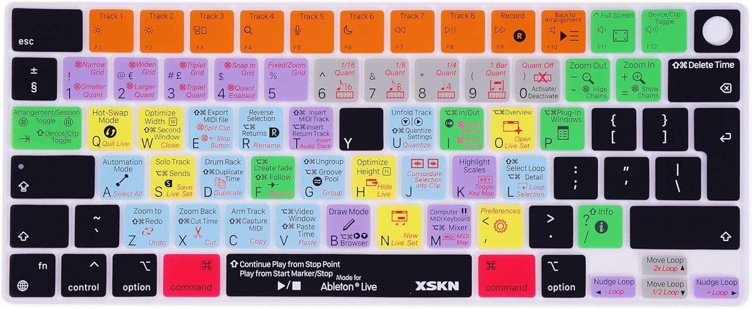 XSKN Ableton Live Shortcut EU Version Keyboard Cover Skin for 2026-2021 MacBook Pro 14 16 inch MacBook Air 13 15 inch with M5/M4/M3/M2/M1 and MacBook Neo