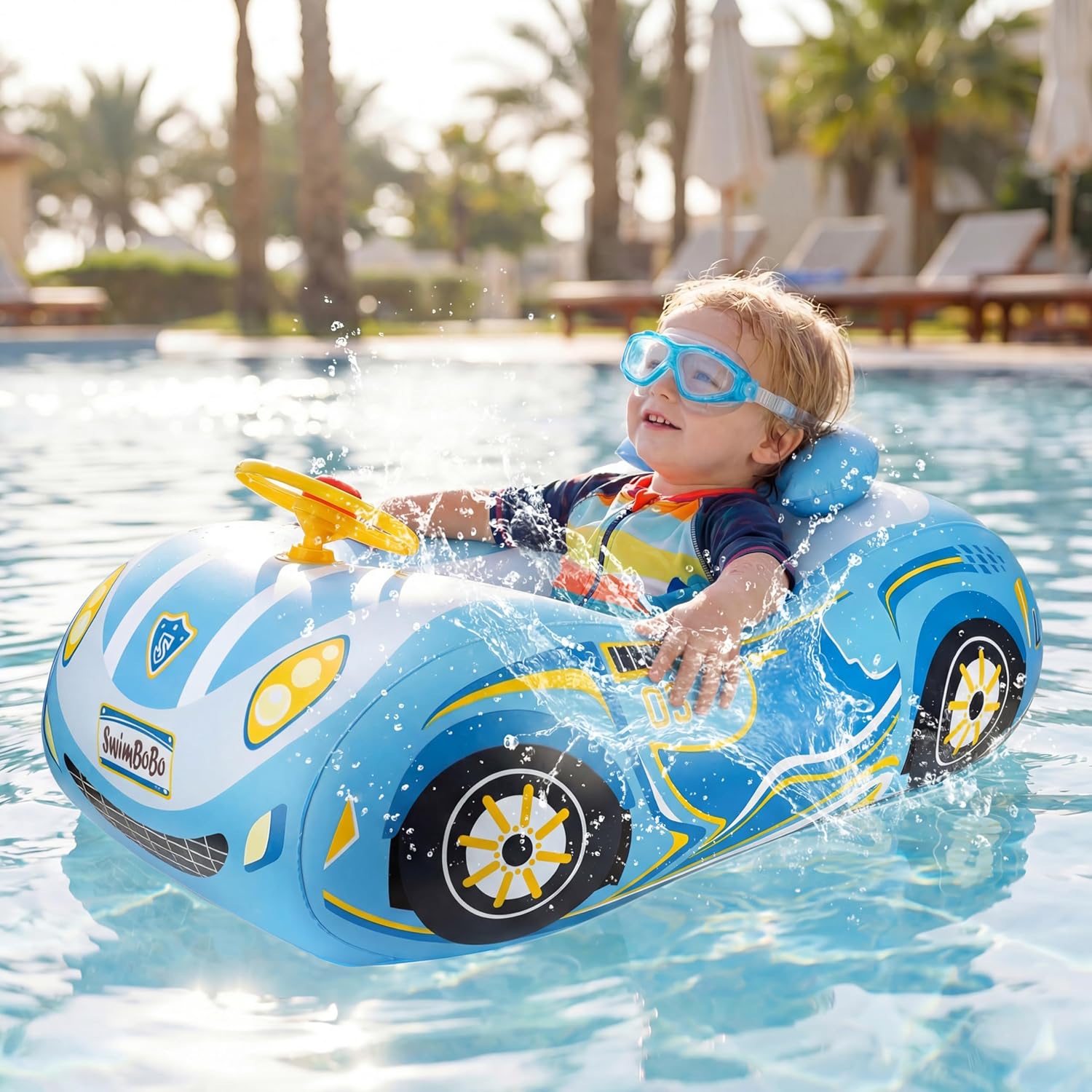 Baby Pool Float for Toddlers 12-48 Months 3D Car Inflatable Swim Float with Steering Wheel Heavy Duty 0.35mm PVC Infant Swim Pool Float Safe No Flip Swimming Toddler Floaties for Boys&Girls1-5 Years