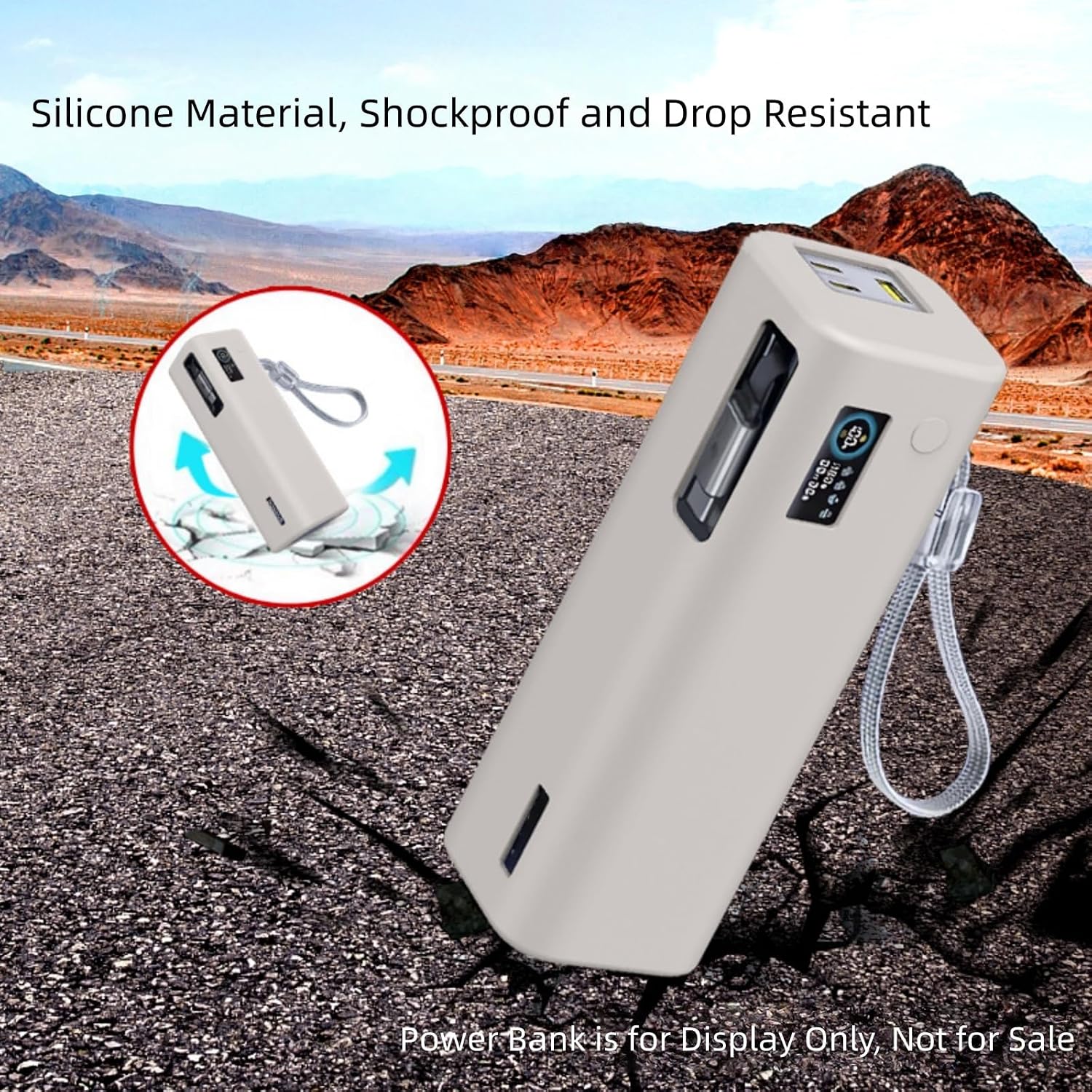 Silicone Protective Case Compatible with Baseus 25000mAh 200W Retractable Cable Power Bank (Model E0028Q), Shockproof Anti-Drop Cover with Lanyard, Precise Cutouts for Easy Charging (Gray)