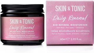 Skin & Tonic & Daily Renewal Bio-Retinol Moisturiser – Dew Bean, Aloe Vera, Oat Lipids – For Youth-Boosting, Firm and Nourished – 60ml