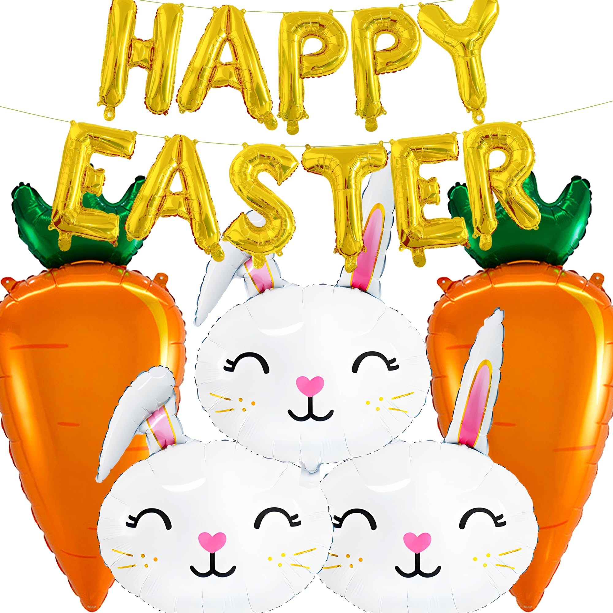 Easter-Balloons Happy-Easter Gold Letter Balloon Bunny Carrot Balloons Rabbit Themed Party Birthday Party Supplies Decoration Backdrops Celebrations