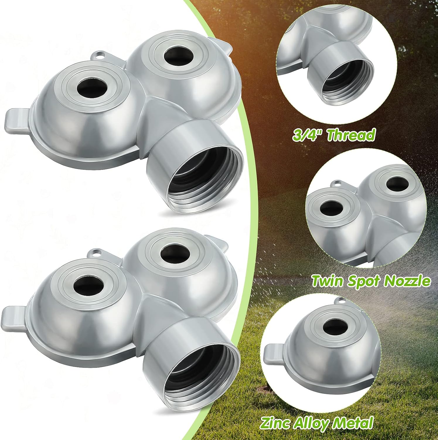 Honoson 6 Pcs Circle Pattern Twin Spot Sprinkler Metal Lawn Garden Rotating Water Spray Sprinkler 360 Degree for Lawn Yard, Silver