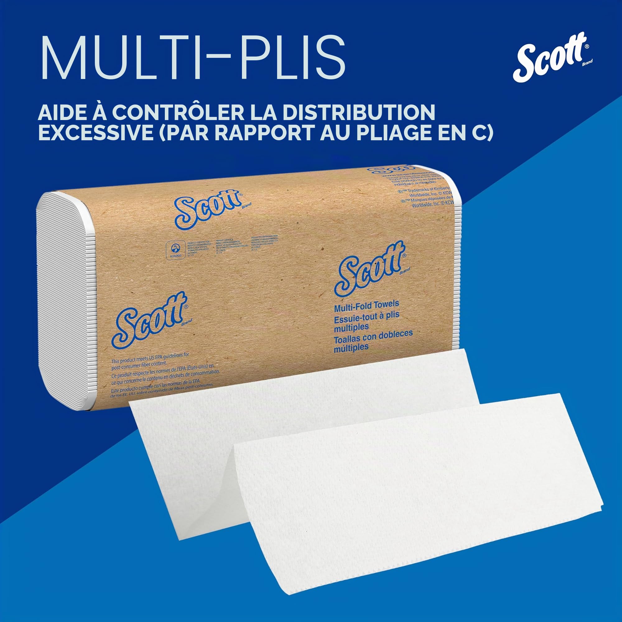 Scott Essential Essuie-mains 3749, Essuie-mains en papier pliés en V, Blanc, Haute Absorption, Doux, Résistants, Écoresponsables, 16 Clips x 250 Feuilles (4000 Feuilles au Total)