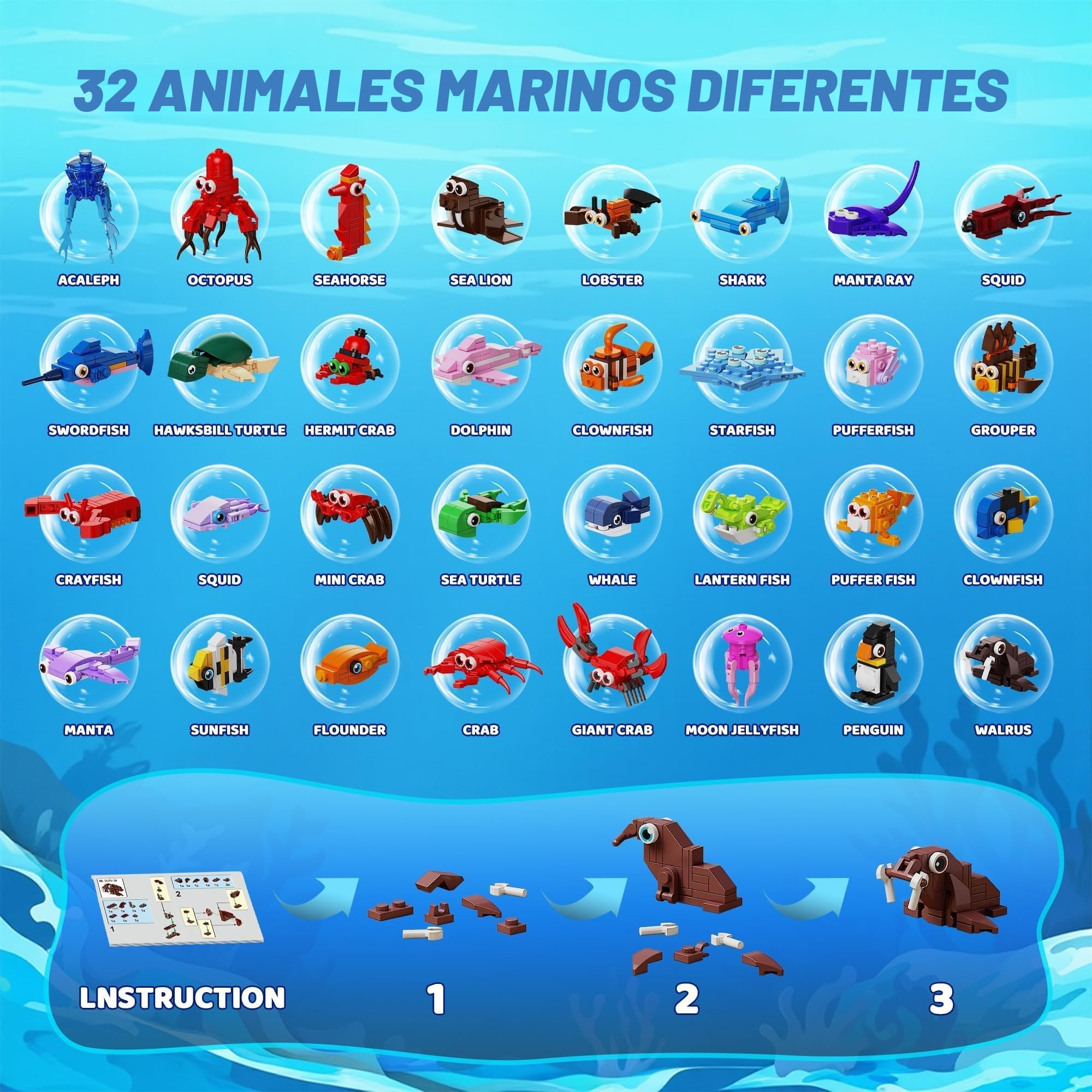 TYCOLE 32 Lotes Bloques Construcción Animales Marinos Mini