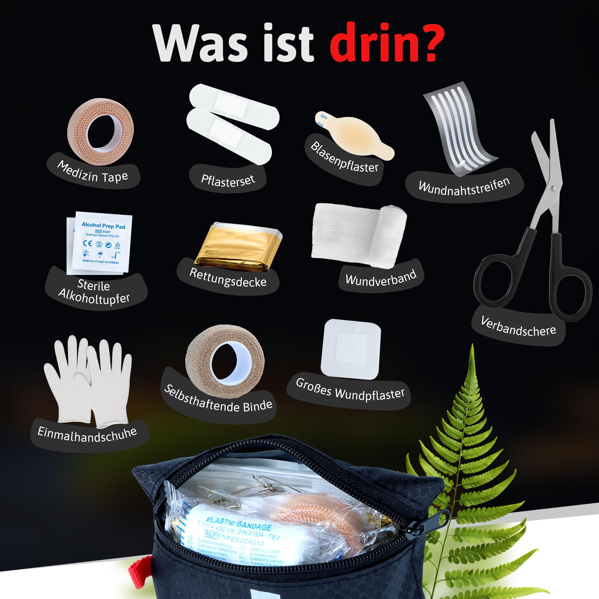 AUTDOOR® Erste Hilfe Set Lite – ultraleicht & kompakt – entwickelt von Ärzten – Robuste Reiseapotheke für Wandern, Klettern & Wassersport – Notfalltasche mit Essentials