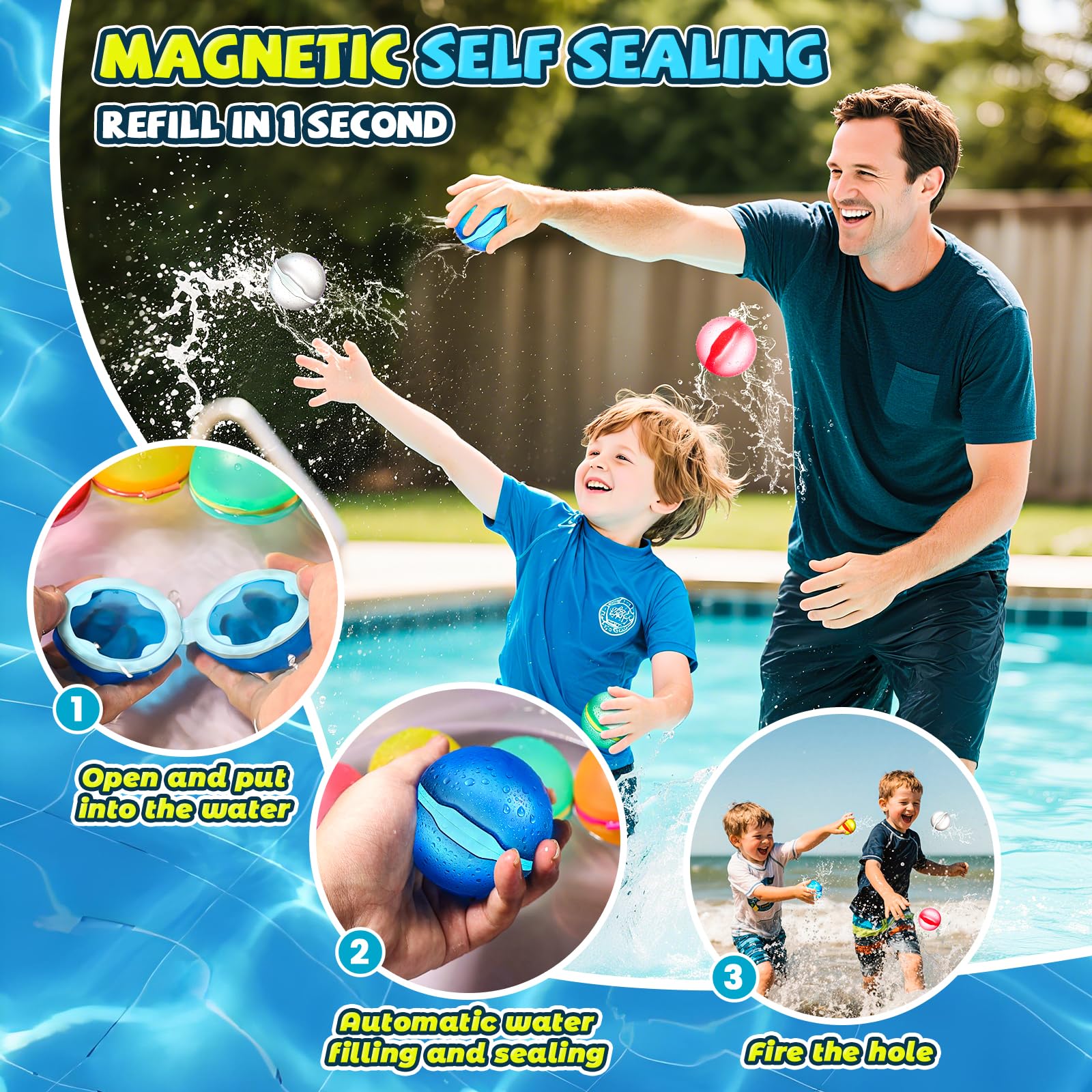 Magnetische Wasserbälle, wiederverwendbare Wasserballonbomben für Kinder ab 3 Jahren, selbstdichtend, schnell befüllbar, Sommerspielzeug für Pool, Strand und Hinterhof, Spritzspaß
