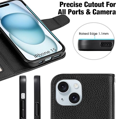 Miniatura 4 de Arae Funda compatible con iPhone 15 con tarjetero y correa para la muñeca, funda con tapa para iPhone 15 de 6.1 pulgadas, para hombres y mujeres,
