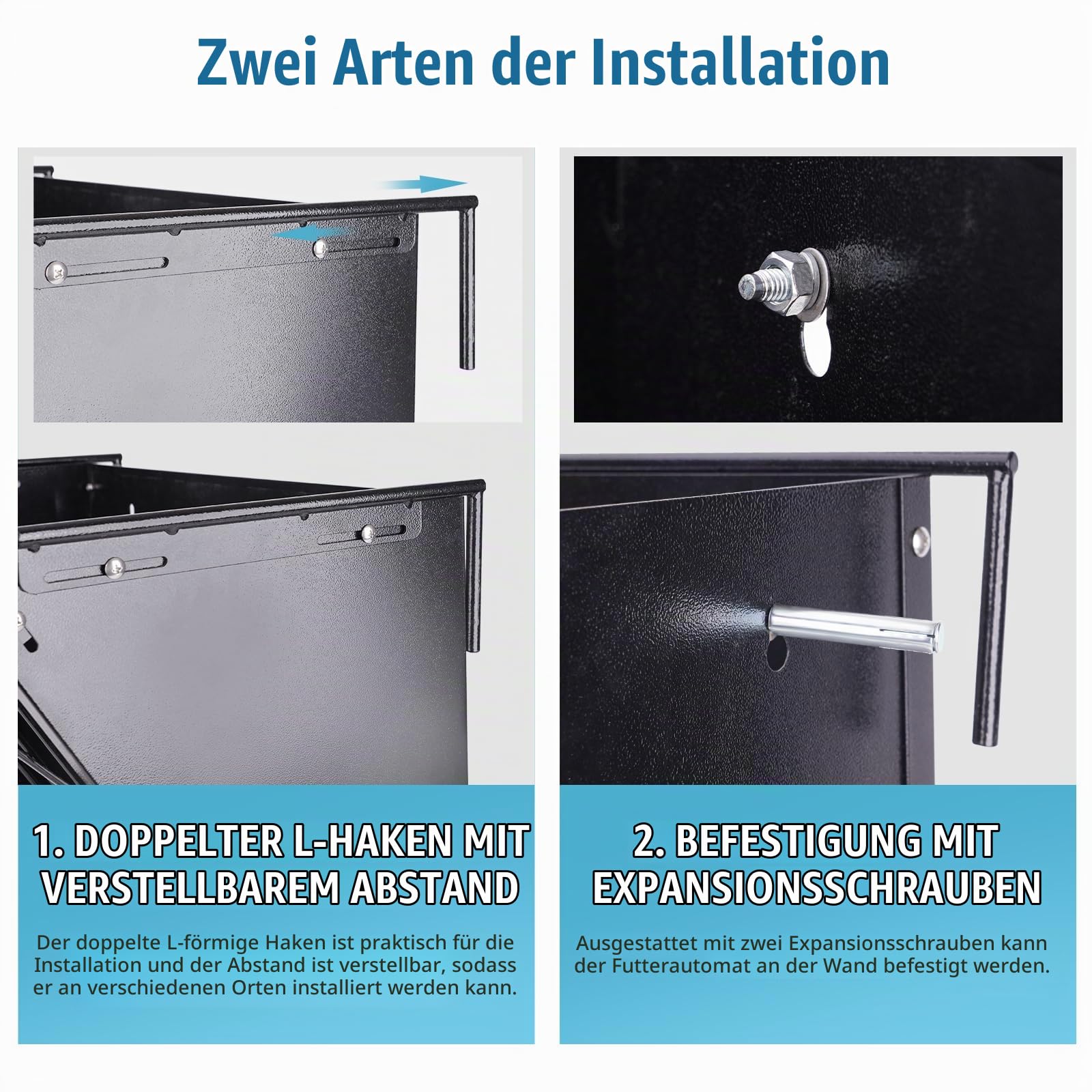 Heuraufe für Schafe und Ziegen 2 In 1 Hay & Grain Feeder Futterraufe Schafe | Großes Hängende mit Futterspargitter und Verstellbaren Haken für Verschiedene Ställe und Korral (Schwarz)