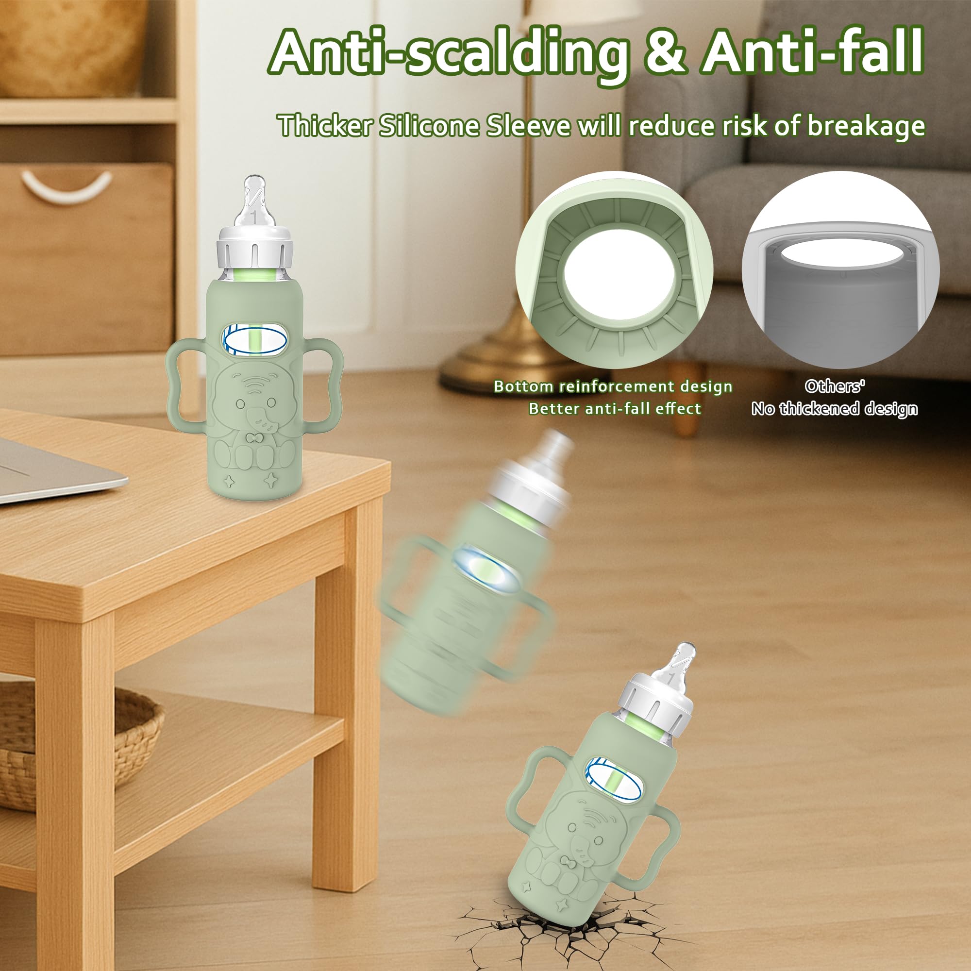 KingKam 4 x Silikonhüllen für Dr. Brown'S Glasflaschen mit Fallschutz, einfacher Griff und Griffen, kompatibel mit Dr. Brown'S 8 oz schmalen Glasflaschen.