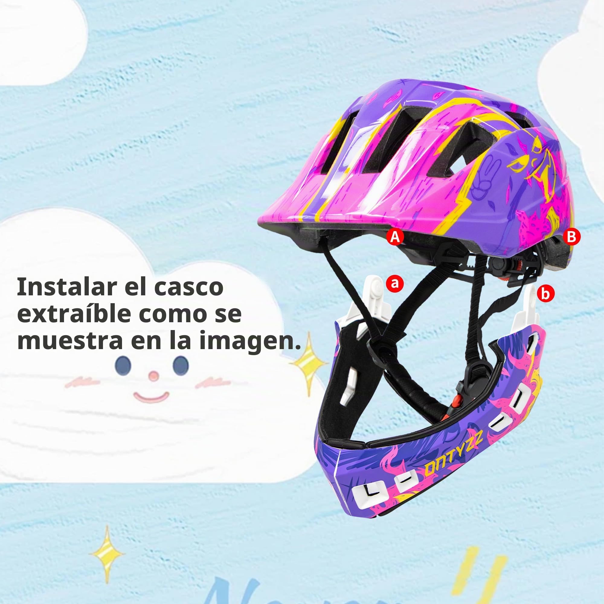 Casco Integral Niños Casco Bicicleta Niña Casco Bici con Mentonera Desmontable para MTB BMX Ciclismo Patines Scooter