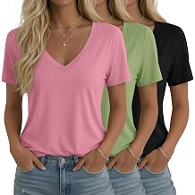 Ficerd 3 Pack Womens V Neck T-Shirts Short Sleeve Tunic Tops Casual Summer Curved Hem Tees Loose Fit Solid Basic Tshirt 2026
