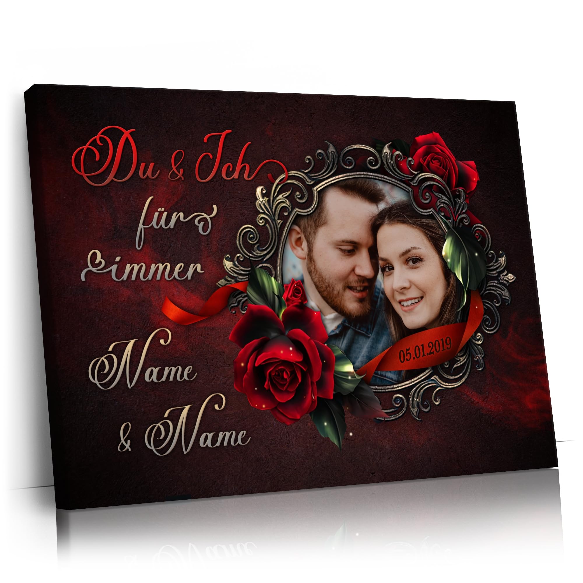 Liebesleinwand Das sind wir Leinwand | Leinwandbild mit Foto, Namen und Datum | Wandbild gestalten | Jahrestag Geschenk für Frau Freundin Mann Freund | Rose